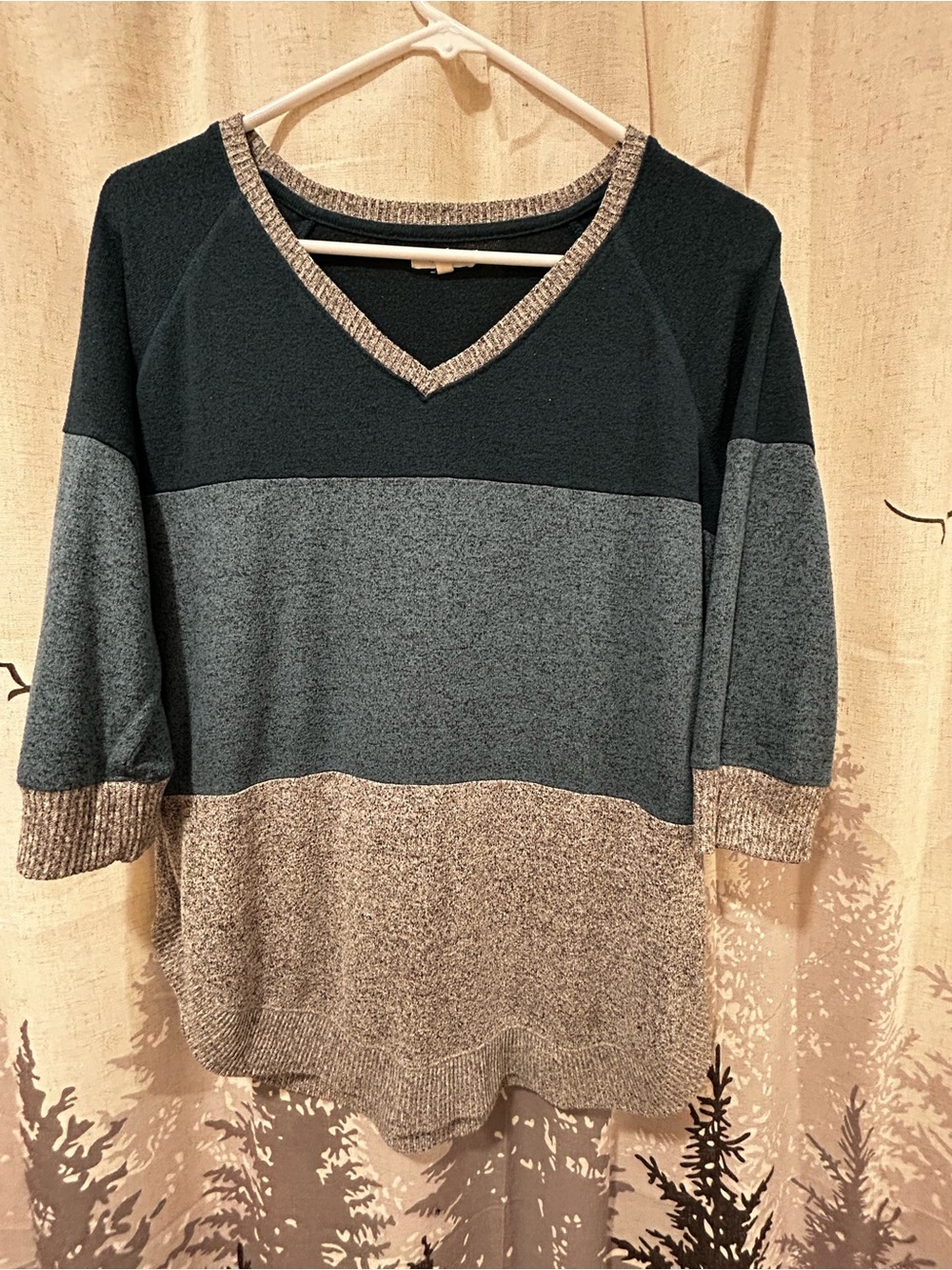 Maurices Colorblock V-Neck Sweater in Dark Teal, Slate and Heather